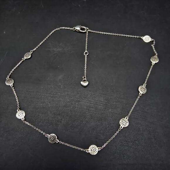 Brighton Ferrara Collar Necklace Silver Tone Filigree Station Beads Chain - Picture 3 of 6